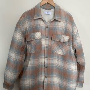 TNA Checkered Shirt Jacket in Tan and Blue